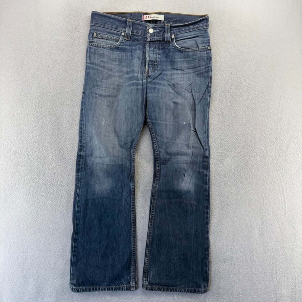 Levis Jeans Mens 32x30 Blue 512 Slim Bootcut Denim Dark Wash Baggy Whisker y2k